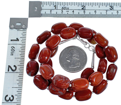 Southwest Sterling Silver Poppy Jasper Bead Necklace RX119204